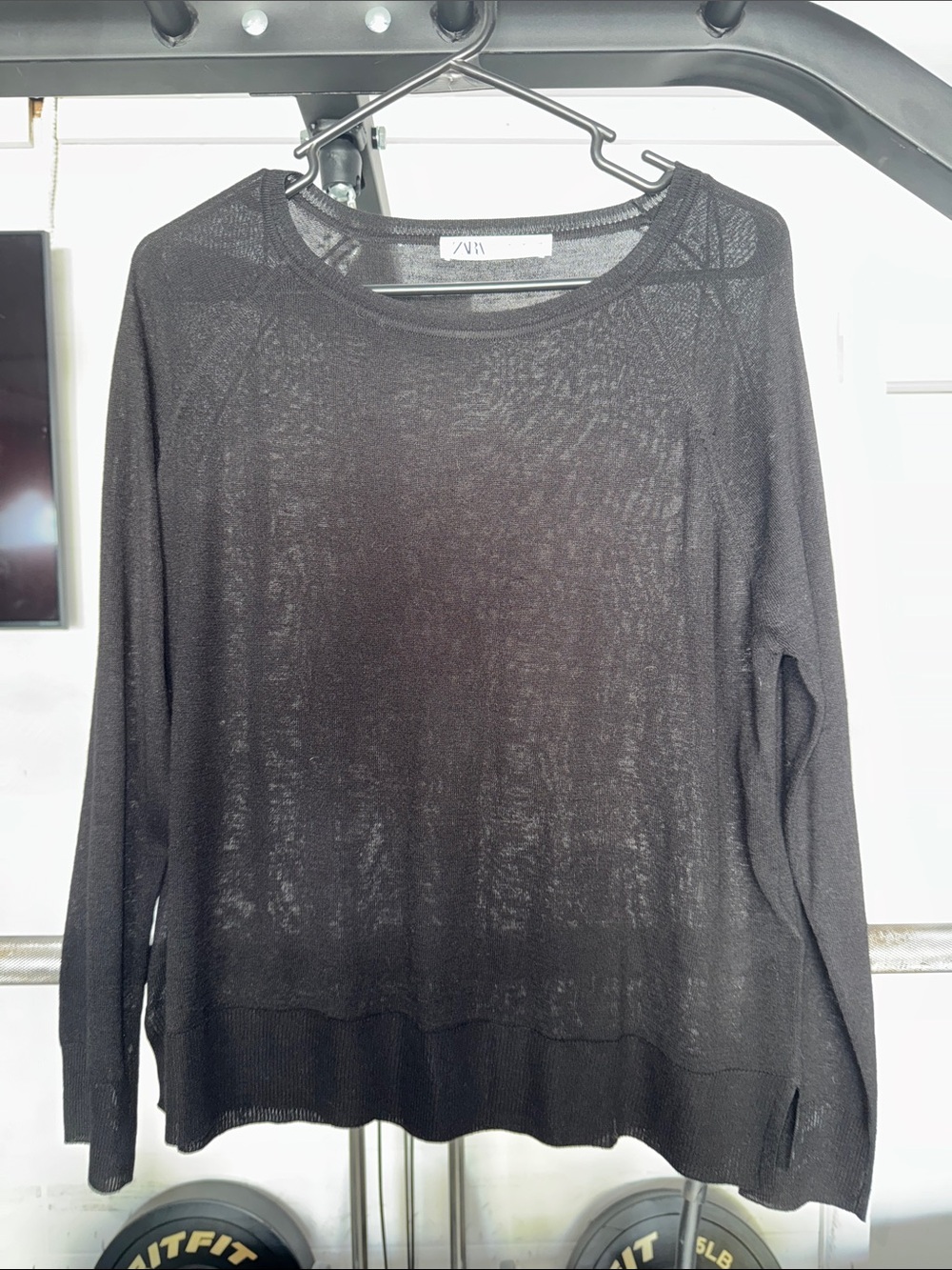 Zara Sheer Long Sleeve Top in Black Size Medium Like New